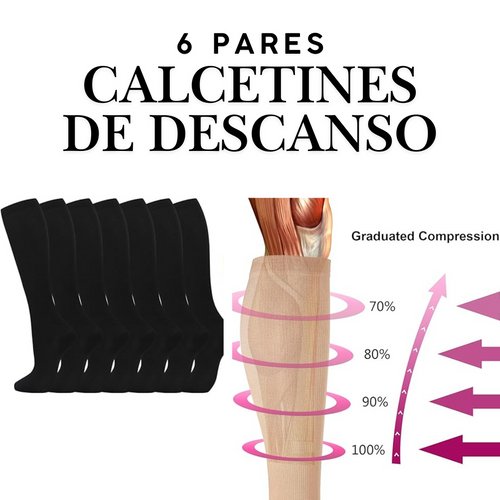 6 PARES  Medias de descanso con compresión gradual 41/46 NEGROS  