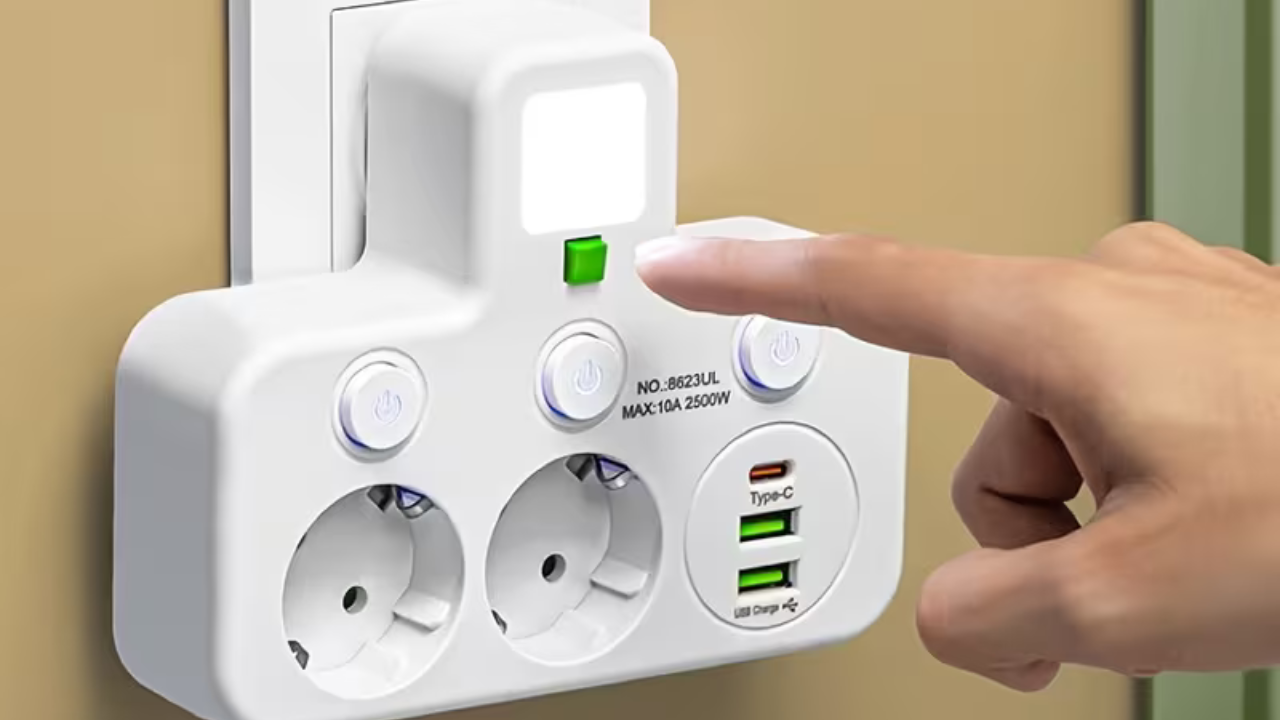 Transforme Uma Tomada em 5 Ligações Corrente + USB + USB-C num Só Adaptador